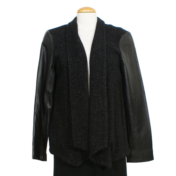 Black Cotton Speckle Leather Sleeve Jacket S